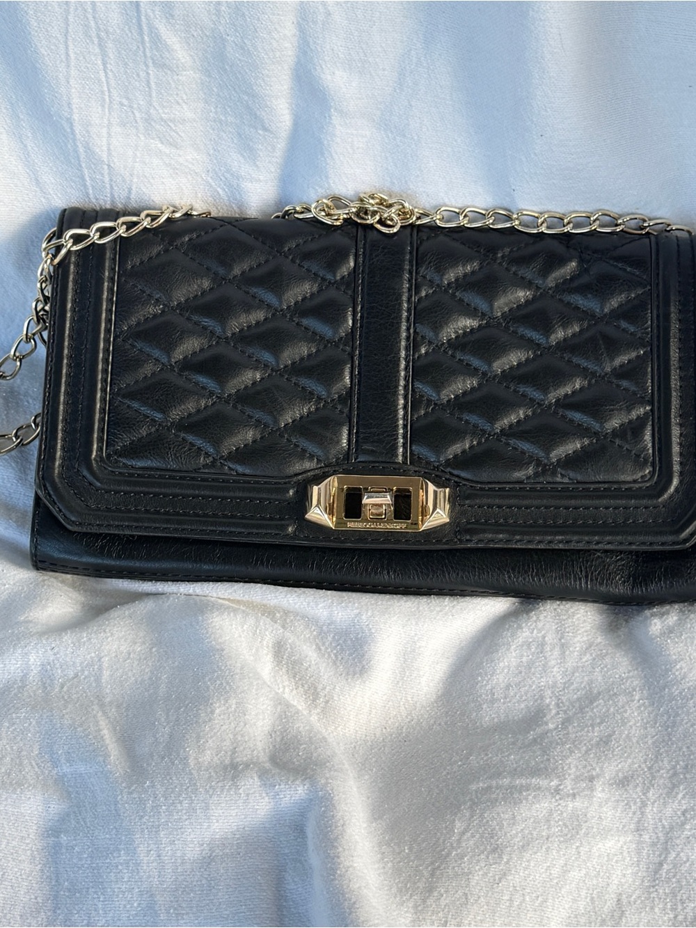 Jessica McClintock Black Quilted Crossbody with Gold Chain